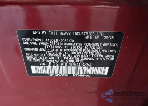 2016 Subaru Forester 2.5I Premium z USA, uszkodzony, nr VIN JF2SJADC4GH403864